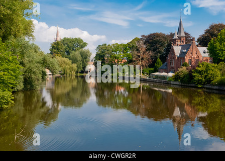 Bruges, Belgique, panorama du lac Minnewater Banque D'Images