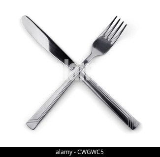 Traversée fork and knife isolated on white Banque D'Images