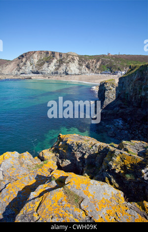 Vue depuis le point, Trevaunance Cove, St Agnes, Cornwall, UK Banque D'Images