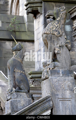 Détail de la Lion et licorne escalier du 17ème siècle à l'Université de Glasgow, Écosse, Royaume-Uni Banque D'Images