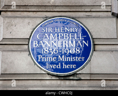 Blue plaque pour Sir Henry Campbell-Bannerman, ancien Premier Ministre, Londres SW1 Banque D'Images