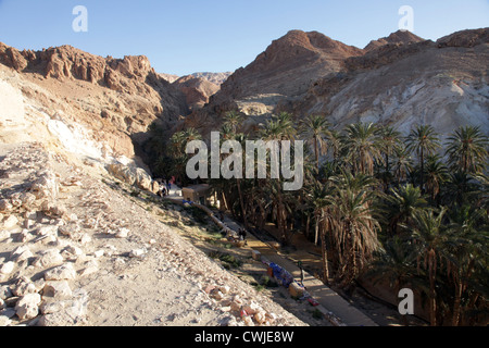 Oasis de montagne Chebika à la frontière du Sahara, Tunisie Banque D'Images