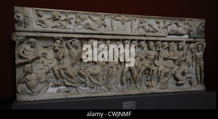 L'Art Roman Sarcophage avec Marsyas et Apollo. En. Détail. De Sidon, au Liban. Carlsberg Glyptotek Museum. Copenhague. Banque D'Images