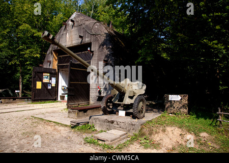 D-48 nazie des 85mm calibre cannon stationnés à l'entrée de Hitler's Bunker. La Pologne centrale Konewka Banque D'Images