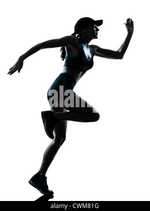 Un caucasian woman runner jogger en silhouette studio isolé sur fond blanc Banque D'Images