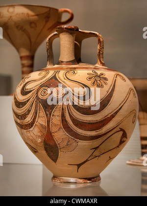 Pot de l'étrier en terre cuite avec octopus tard Helladic IIIC 1200-1100 avant J.C. Vase 26 cm mycénienne Mycènes Grèce Grec Banque D'Images