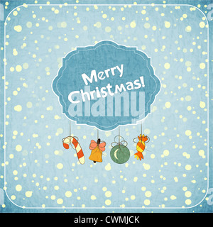 Carte de vœux de Noël avec des jouets rétro et texte Joyeux Noël ! Dans un style vintage - illustration Banque D'Images