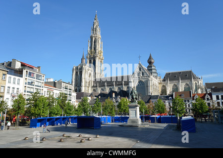 Cathédrale de l'Antwep Groenplaats, Anvers, Province d'Anvers, la Région flamande, Belgique Banque D'Images