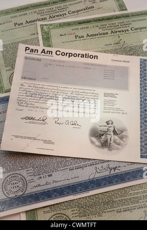 PAN American World Airways stock Certificate, États-Unis Banque D'Images