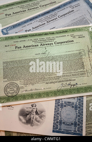 PAN American World Airways stock Certificate, États-Unis Banque D'Images