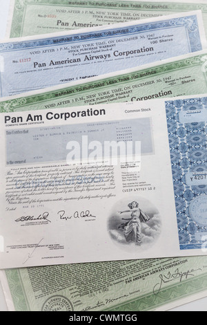 PAN American World Airways stock Certificate, États-Unis Banque D'Images