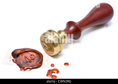 Marque personnelle et sceau en cire isolated on white Banque D'Images