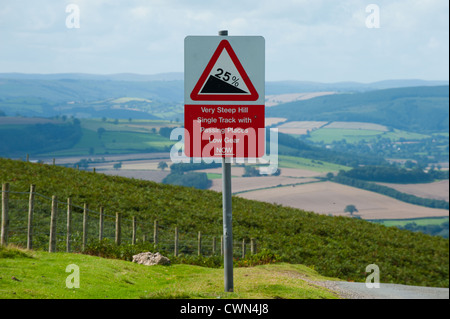 Un signe sur le haut de la longue Mynd, SHROPSHIRE - colline très raide voie unique à des endroits de passage de vitesse faible maintenant. Banque D'Images