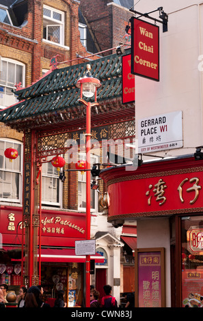 Coin de Wan Chai, Gerrard Place, Chinatown, Londres, Angleterre, Royaume-Uni Banque D'Images