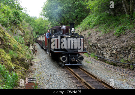 Sur le train à vapeur à voie étroite de welsh highland railway Banque D'Images