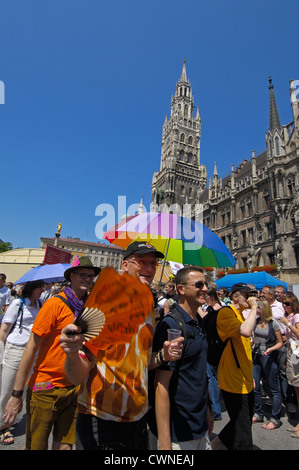 La Marienplatz, Munich, Christopher Street Day, Gay Parade, Bavaria, Germany, Europe Banque D'Images