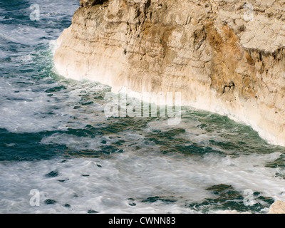 Sur les rives de la mer Morte en Jordanie, les sels se déposent sur les pierres et rochers et sont utilisés dans les soins de santé et de beauté Banque D'Images