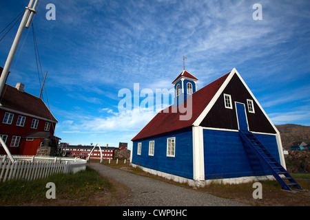 Le Bethel Church, datant de 1775 à Sisimiut, la deuxième plus grande ville du Groenland, situé sur la côte ouest. Banque D'Images