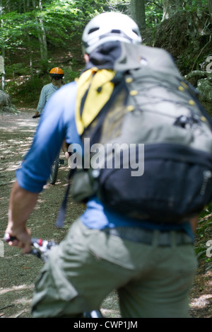 Les cyclistes VTT à travers bois Banque D'Images