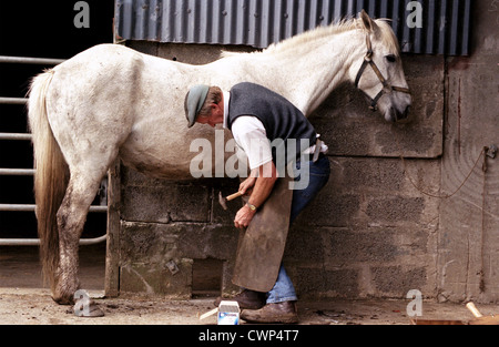 Chaussures agriculteur un cheval dans l'Irlande rurale Banque D'Images