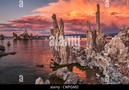 Belle vue sur les tours de tuf étrange de Mono Lake. Banque D'Images