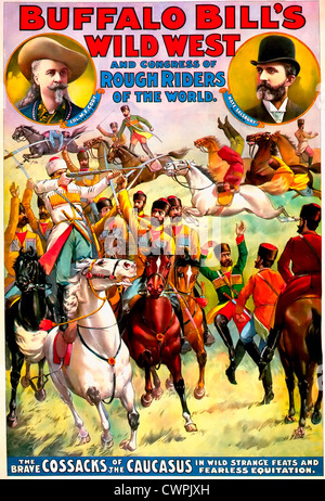 Buffalo Bill's wild west et congrès des Rough Riders du monde - "l'exécution des Cosaques à cheval, et la tête-et-épaules portraits de Buffalo Bill et Nate Bled, 1899 Banque D'Images
