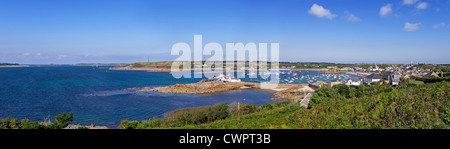 Photographie panoramique du St Mary's Harbour, dans les îles Scilly. Banque D'Images