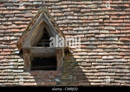 Pigeonier dans le toit d'un mur tour au Chateau de Fenelon, Dordogne, Aquitaine, France Banque D'Images