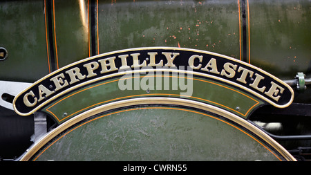 Château de caerphilly plaque nom train à vapeur Banque D'Images