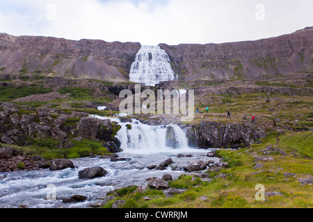 Dynjandi (savez également comme Fjallfoss) cascade dans le nord de l'Islande, région Westfjords, Europe Banque D'Images