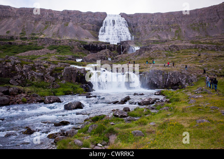 Dynjandi (savez également comme Fjallfoss) cascade dans le nord de l'Islande, région Westfjords, Europe Banque D'Images