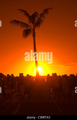 Foule DE TOURISTES REGARDANT LE COUCHER DU SOLEIL MALLORY SQUARE OLD TOWN DISTRICT HISTORIQUE DE KEY WEST EN FLORIDE USA Banque D'Images