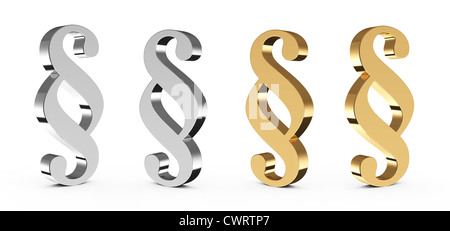 Illustration 3d de chrome et or paragraph sign on white background Banque D'Images