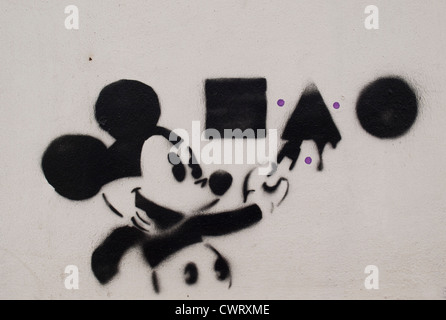 Graffiti de Mickey Mouse en noir et blanc Banque D'Images