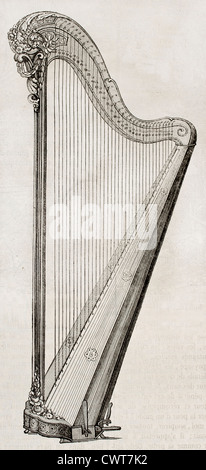 Vieille illustration d'une harpe Banque D'Images