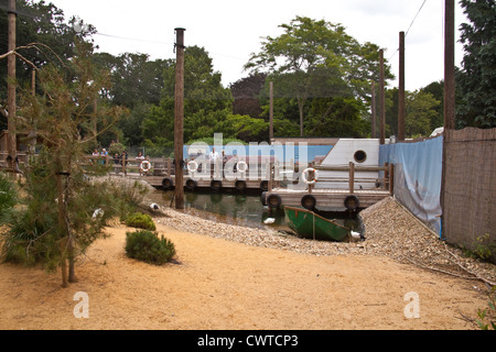 Penguin beach, parc d'attractions et parc animalier Birdworld, Farnham Surrey, Angleterre, Royaume-Uni. Banque D'Images