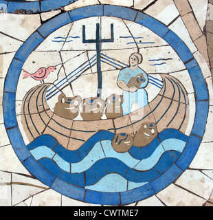 L'Arche de Noé, Mosaïque en face de l'église sur le Mont des Béatitudes Banque D'Images