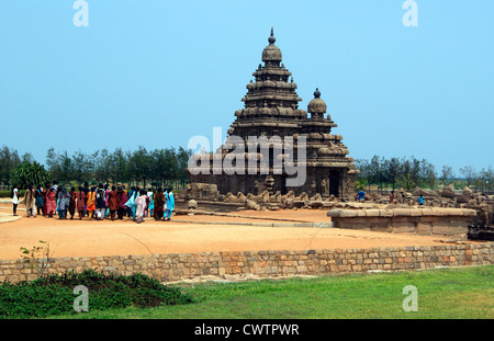 Vue panoramique de Shore Temple de Mahabalipuram en Inde.Groupe de Monuments de Mahabalipuram Site du patrimoine mondial de l'temples indiens Banque D'Images