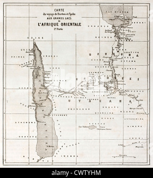 Région des Grands lacs, l'Afrique de l'ancienne carte Banque D'Images