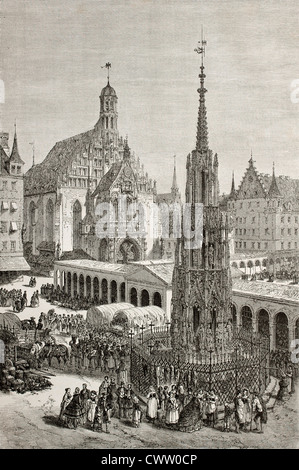 Haupmarkt square à Nuremberg Banque D'Images