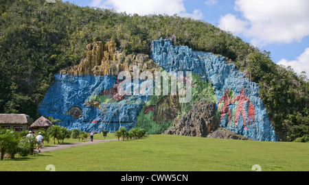 Murale de la Préhistoire, Vive La Aventura, Valle de Vinales, Valle de Vieales Valley, Pinar del Rio, Cuba Banque D'Images