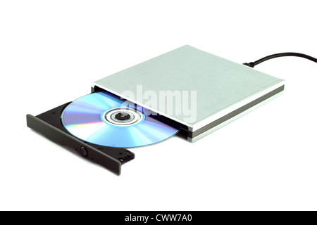 CD & DVD Portable externe sur fond blanc Banque D'Images