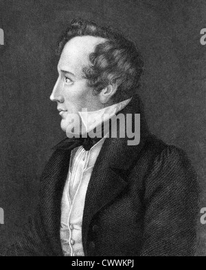 Felix Mendelssohn (1809-1847) sur gravure de 1859. Compositeur allemand, pianiste, organiste et chef d'orchestre. Banque D'Images