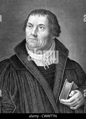 Martin Luther (1483-1546) sur gravure de 1859. Moine allemand, prêtre, professeur de théologie et figure emblématique. Banque D'Images