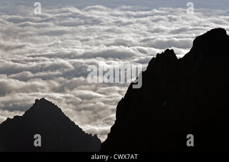 Une mer de nuages au-dessous d'une montagne en Suisse Banque D'Images