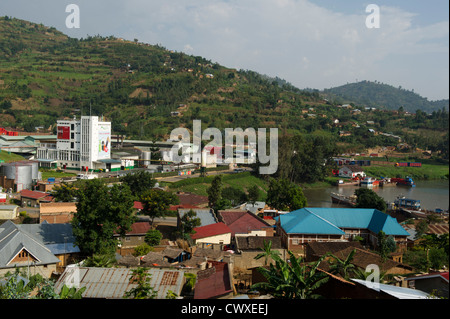 Brasserie sur la rive du lac Kivu, Rubavu, Rwanda Banque D'Images