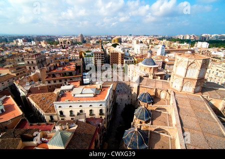 Vue sur la place de la Vierge provenant de El Miguelete, Valencia, Espagne Banque D'Images