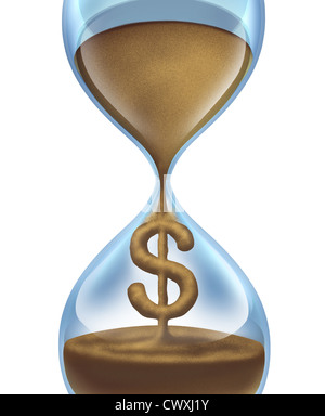 Le temps est de l'argent et l'épargne financière pour l'entreprise concept et la valeur de la gestion de l'argent avec un sablier et le sable dans la forme Banque D'Images