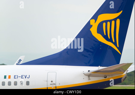 Un gros plan du logo de Ryanair sur la dérive d'un avion de passagers (usage éditorial uniquement) Banque D'Images