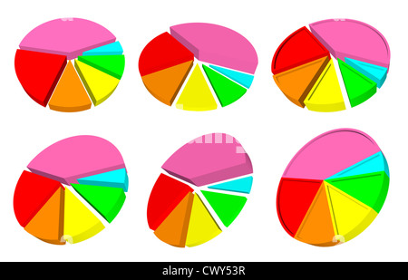 Six secteurs 3D graphique avec différents segments de couleurs Banque D'Images